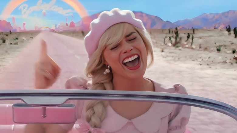 Barbie driving through Barbie World