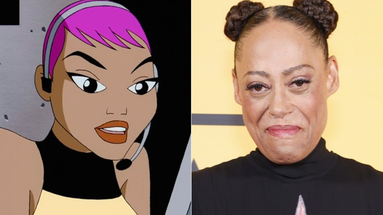 Left: Max wearing a headset in "Batman Beyond"; Right: Cree Summer with her hair in braided buns