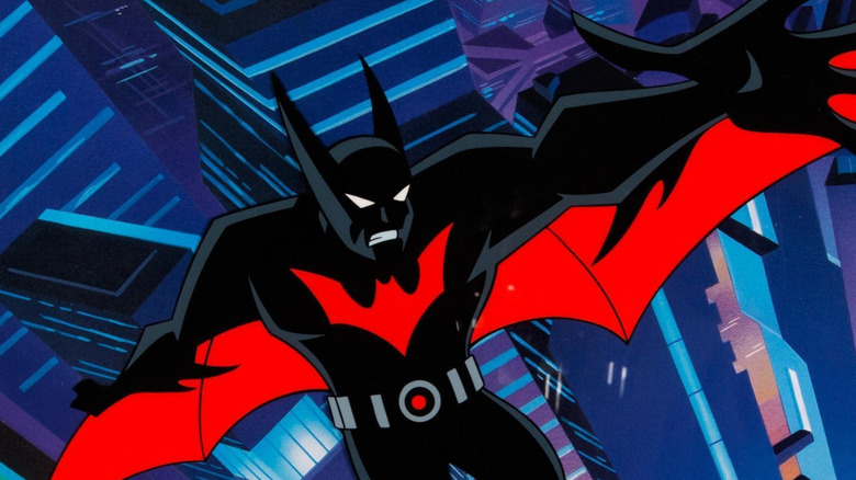 Batman jumping from a tall bulding in 