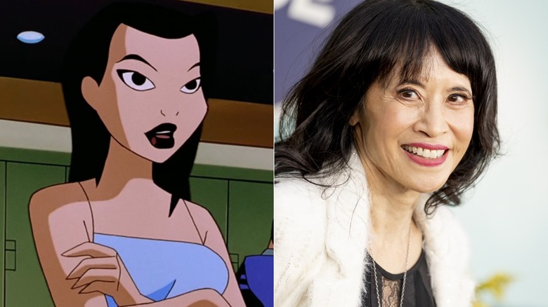 Left: Dana Tan with arms crossed in "Batman Beyond"; Right: Lauren Tom smiling at the Poker Face Season 2 premiere