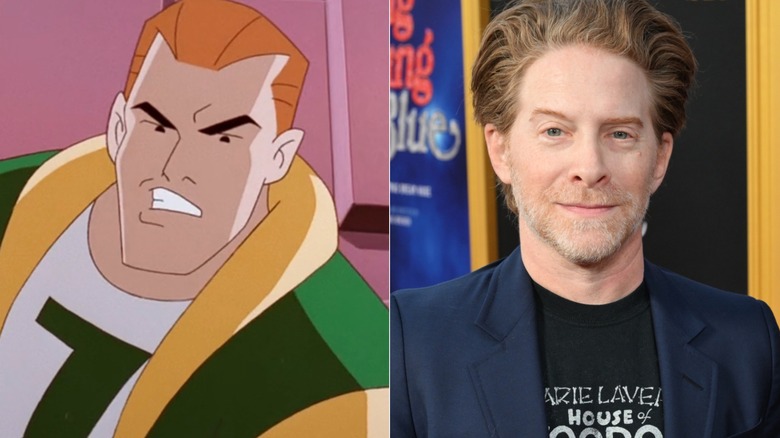 Left: Nelson Nash snarling in "Batman Beyond"; Right: Seth Green smiling at the "Song Sung Blue" premiere