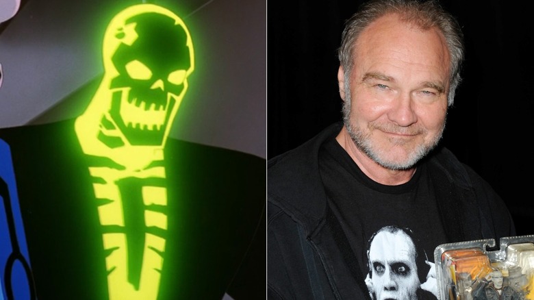 Left: Blight glowing in "Batman Beyond"; Right: Sherman Howard smiling at Son of Monsterpalooza