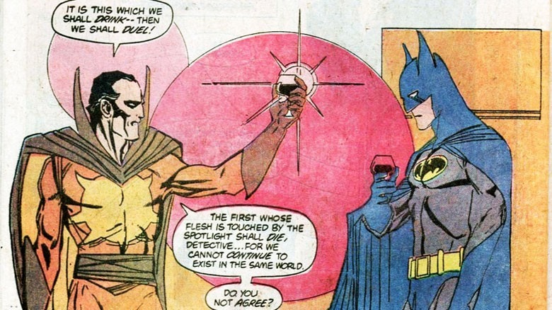 Ra's al-Ghul and Batman drinking from chalices