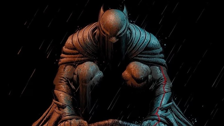 Batman crouching as a gargoyle