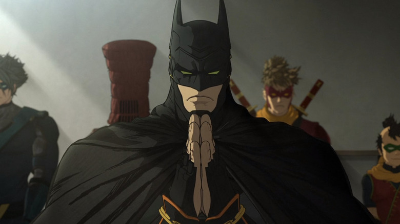 Anime-style Batman holding hands in prayer