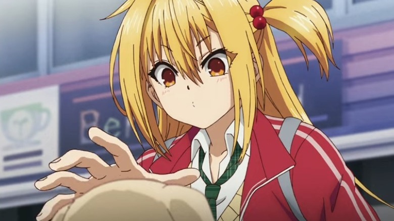 Yūri Amagake trying to pet a dog