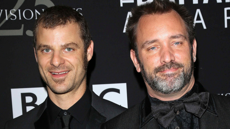 Matt Stone and Trey Parker smile for photo