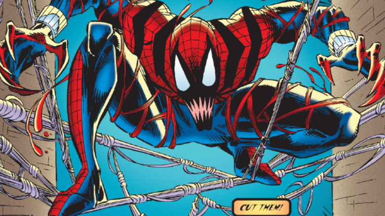Spider-Carnage balancing on the web in The Spectacular Spider-Man #233