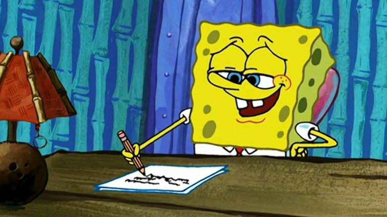 SpongeBob writing on paper on SpongeBob SquarePants