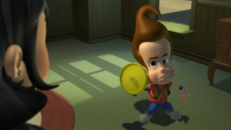 Jimmy Neutron holding a ray gun to Beautiful Gorgeous in The Adventures of Jimmy Neutron, Boy Genius