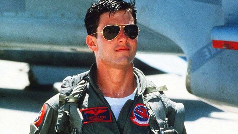 Maverick wearing sunglasses on the runway