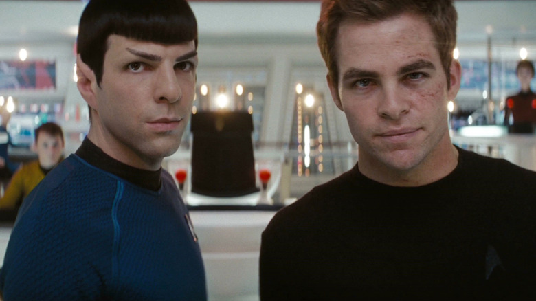 Spock and Captain Kirk leading the Enterprise