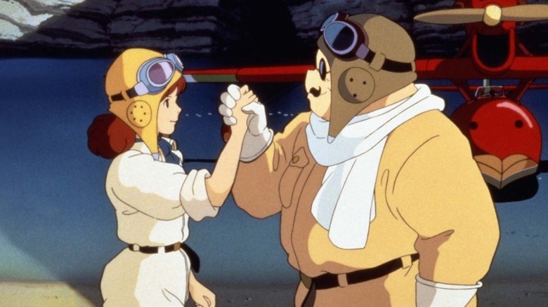 Porco Rosso and Fio shaking hands in Porco Rosso