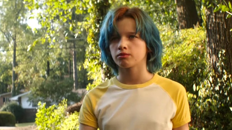Young Natasha Romanoff with blue hair