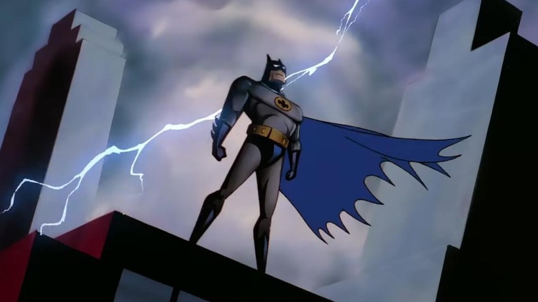 Lightning striking behind Batman