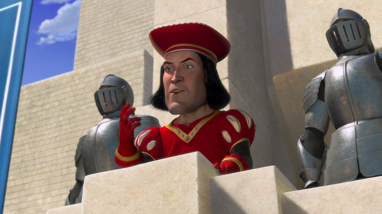 Lord Farquaad speaking to his subjects in Shrek