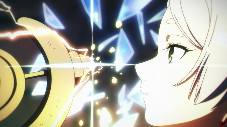 Frieren's magic staff glows right in the face of her doppelganger in Frieren: Beyond Journey's End