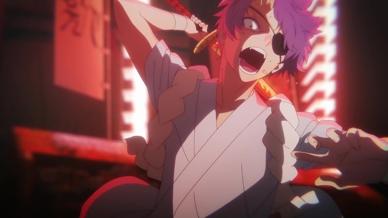 Melt screams grabbing his sword in the Tokyo Blade play in Oshi no Ko