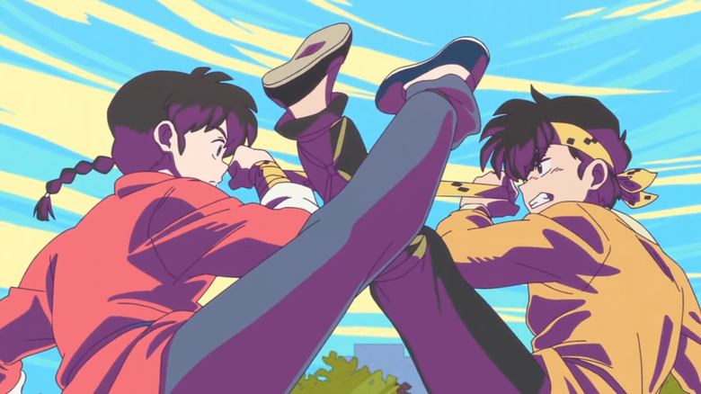 Ranma and Ryoga match kicks in Ranma 1/2
