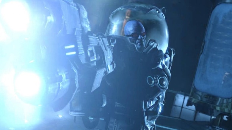 Mr. Freeze using his freeze ray in Batman: Arkham City