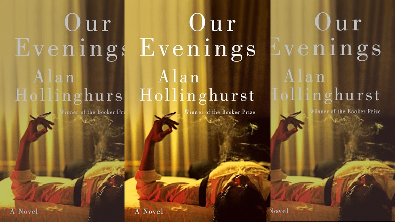 Three copies of the cover of Our Evenings by Alan Hollinghurst