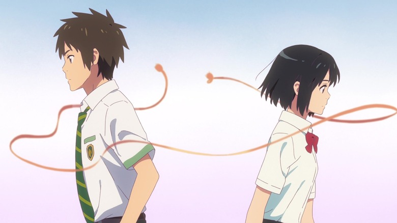 The red thread of fate surrounds Taki and Mitsuha in "Your Name" (2016)