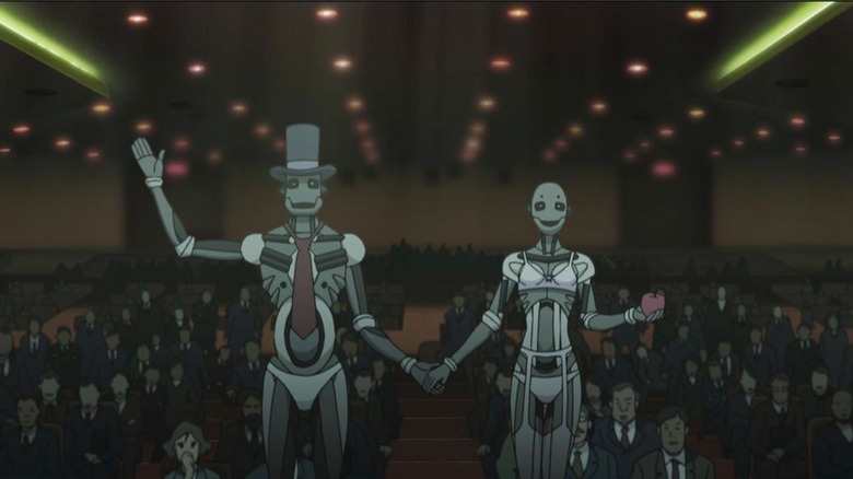 The robot ambassadors at the UN building in "The Animatrix"