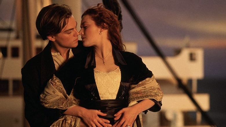 Jack kisses Rose at the prow of the ship in 'Titanic' (1997)