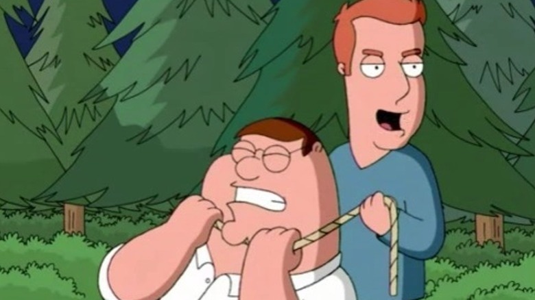 Patrick strangles Peter
