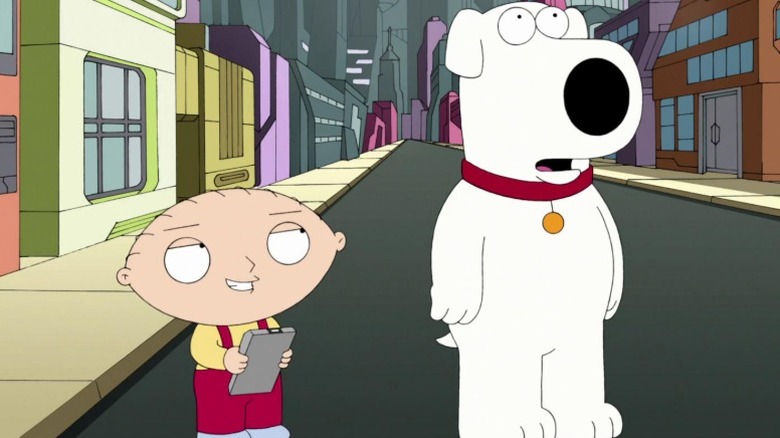 Stewie and Brian in a futuristic city