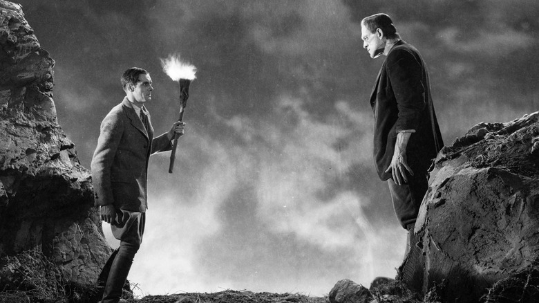 Henry Frankenstein confronts his creature in "Frankenstein" (1931)