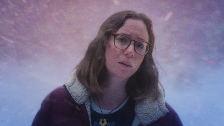 Kris Williams staring at Billy Presley in a snowstorm in "Teenage Sex and Death at Camp Miasma"