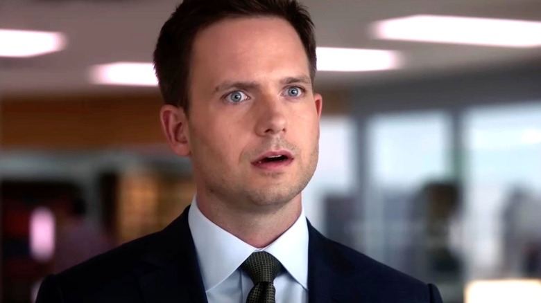 Mike Ross with his mouth open in shock in "Suits."