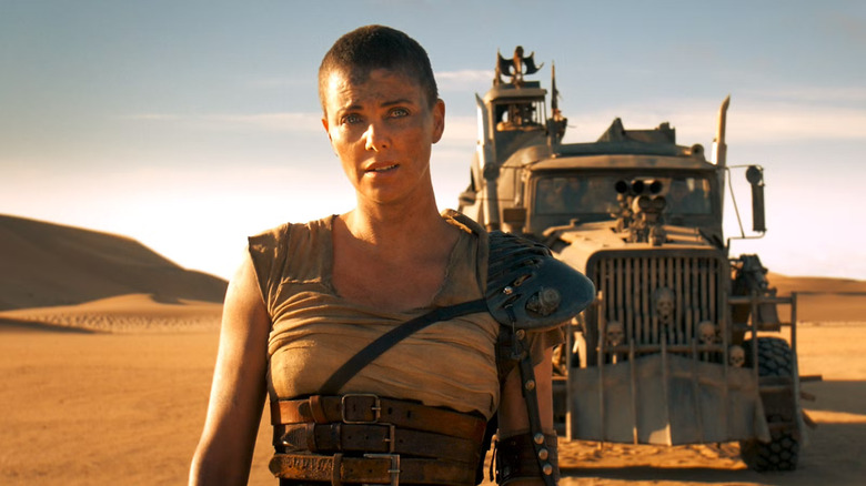 Furiosa in front of her truck in Mad Max: Fury Road
