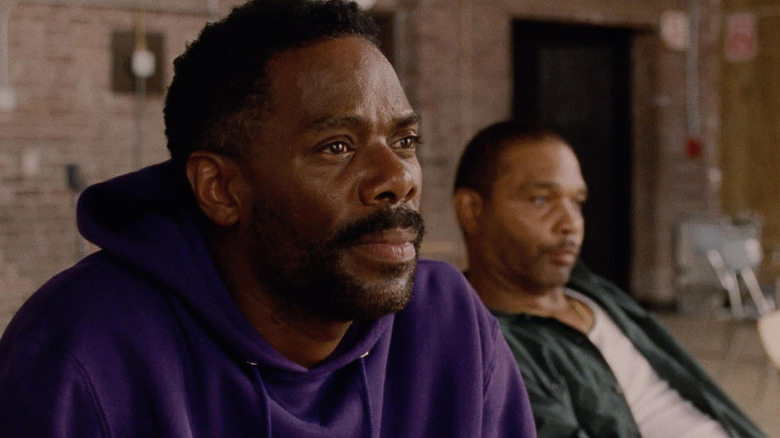 John "Divine G" Whitfield and Clarence "Divine Eye" Maclin listening to rehearsal directions in Sing Sing (2024)