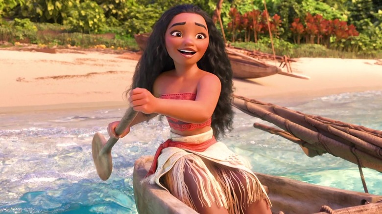 Moana rowing into ocean