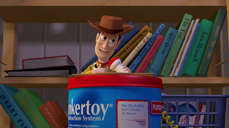 Woody speaking into toy microphone