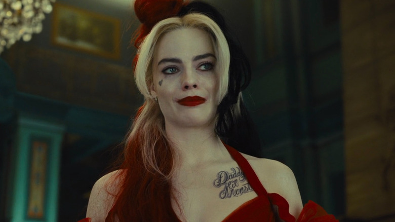 Harley Quinn wearing a red dress in "The Suicide Squad"