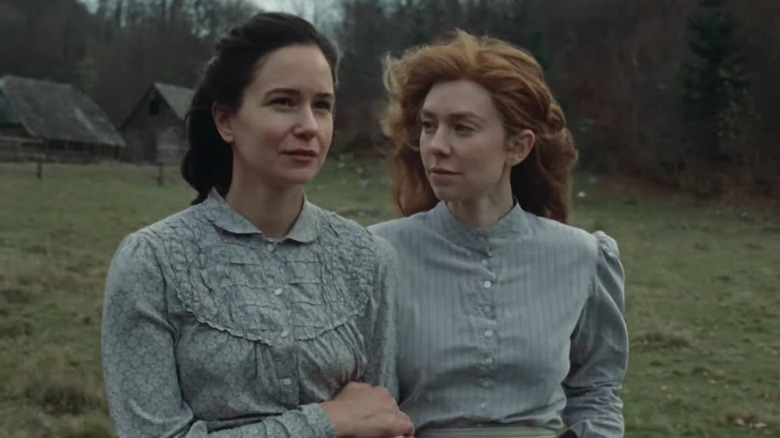 Katherine Waterston and Vanessa Kirby walking