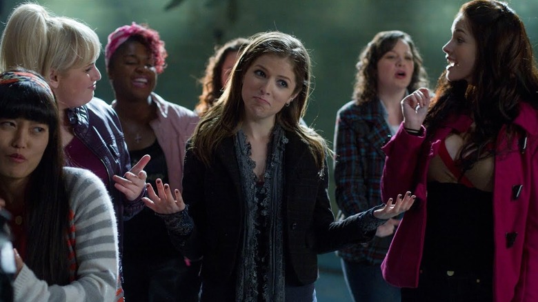 Beca shrugging during the riff-off with the Barden Bellas in Pitch Perfect