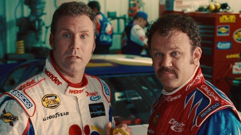 Ricky Bobby and Cal Naughton Jr. staring ahead in Talladega Nights: The Ballad of Ricky Bobby