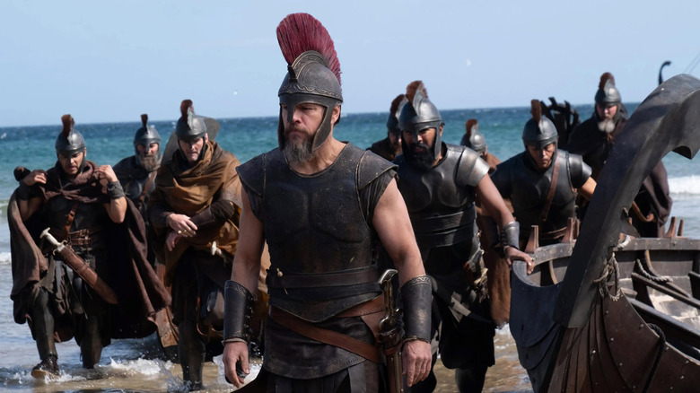 Odysseus and his men on a beach in The Odyssey