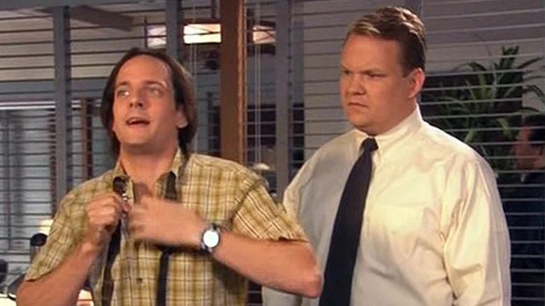 Andy looking annoyed at Byron on Andy Richter Controls the Universe