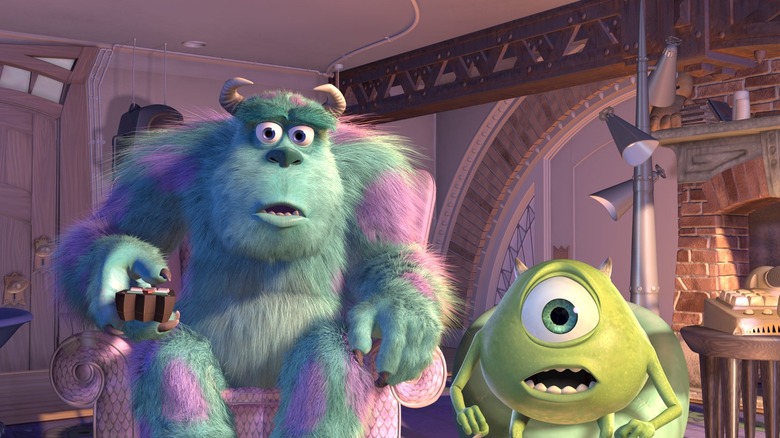 Mike and Sully looking in shock in Monsters Inc.