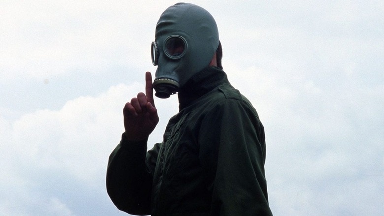 Richard wearing a gas mask in Dead Man's Shoes