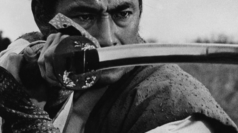 Isaburo Sasahara holding up his katana in Samurai Rebellion