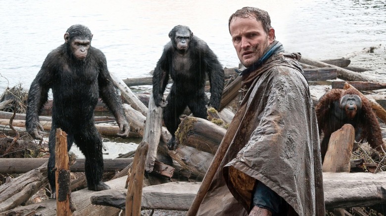 Malcolm meets with Caesar in front of the water in 'Dawn of the Planet of the Apes' (2014)