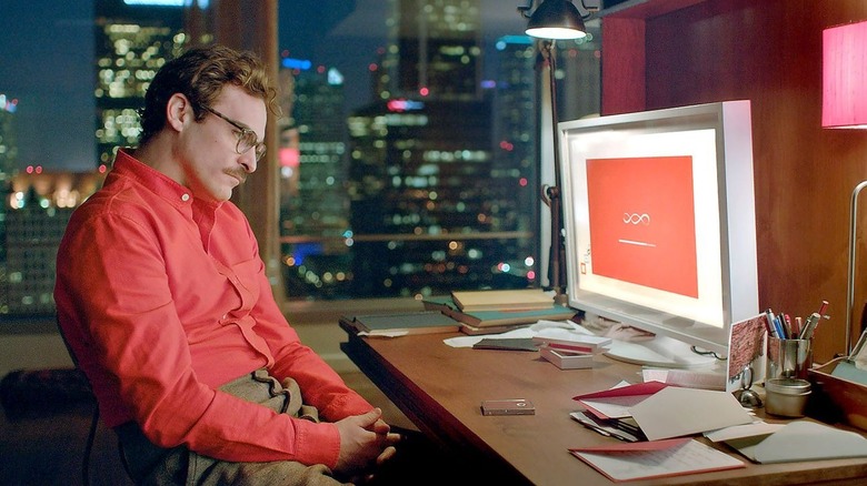 Theodore Twombly talks to Samantha on his desktop computer in 'Her' (2013)