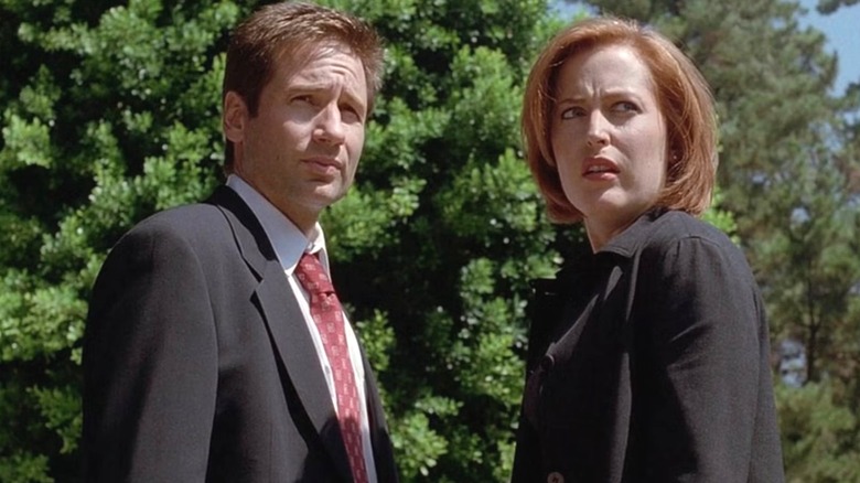 Mulder and Scully frowning in "The X-Files."
