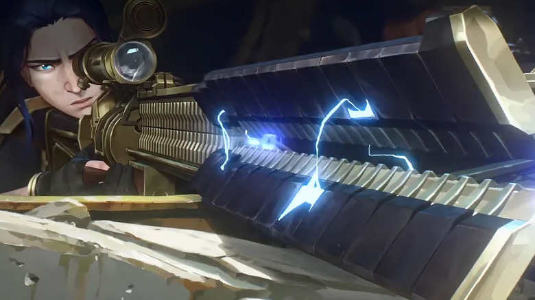 Caitlyn stares down the barrel of a sniper rifle in "Arcane: League of Legends" (2021-2024)